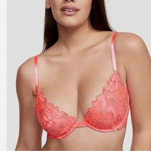 NWOT Victoria's Secret VERY SEXY Unlined Floral Embroidered Bra in Bright Coral
